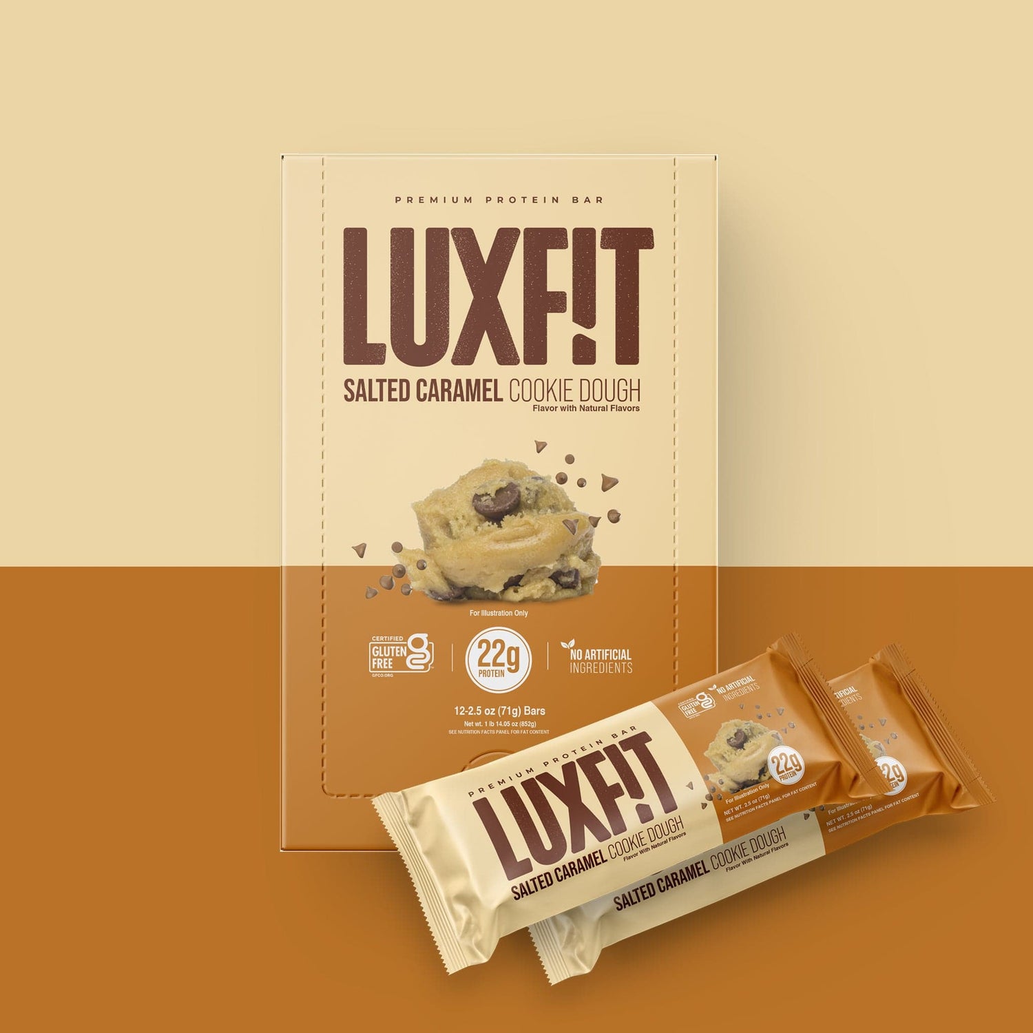 LUXFIT Salted Caramel Cookie Dough No Artificial Ingredient Protein bar